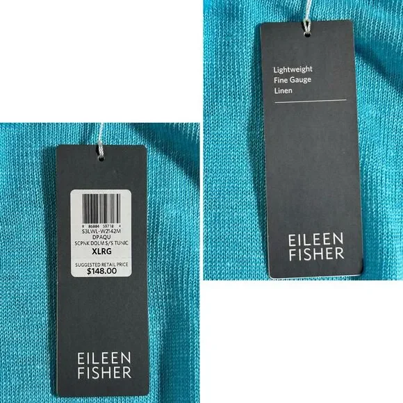 Eileen Fisher Top Women's XL Aqua Blue Knit Boho Lagenlook Linen Beach Tunic NWT - Picture 8 of 9